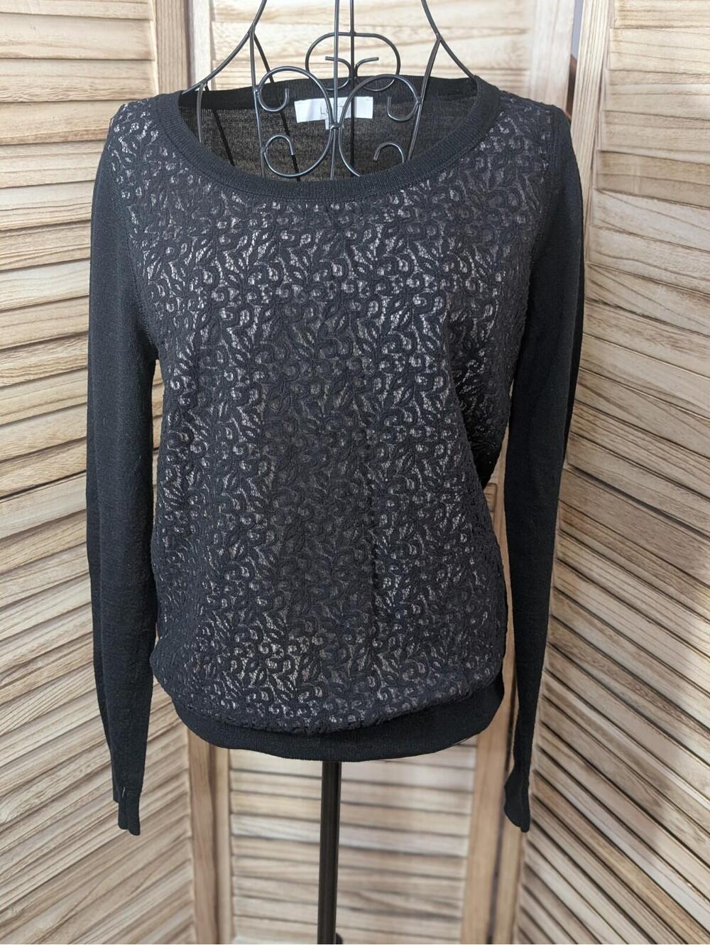 Ann Taylor Loft Black Lace Design Sweater - Medium
